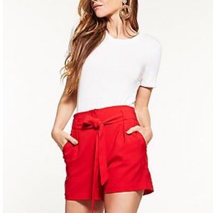 Red paper bag waist tie shorts